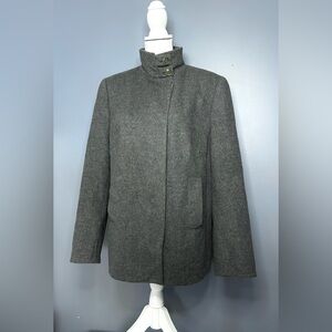 Akris Wool Angora Overcoat Women 16 Grey Funnel Collar Minimalist Military Italy